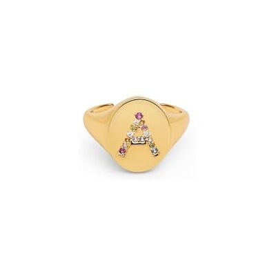 SINGULARU Anillo Personalizado Signet Letter Colors. Ajustable. Latón con Acabado Baño de Oro de 8 Kt. Talla Unica. Joyas para Mujer. Letra A SINGULARU Anillo Personalizado Signet Letter Colors. Ajustable. Latón con Acabado Baño de Oro de 8 Kt. Talla Unica. Joyas para Mujer. Letra A