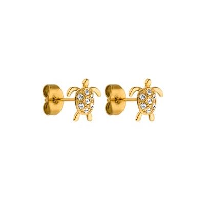 Purelei ® Pendientes de tortuga blanca (oro, plata, oro rosa), resistentes al agua, diseño de tortuga, de acero inoxidable con piedras preciosas, regalo para mujeres Purelei ® Pendientes de tortuga blanca (oro, plata, oro rosa), resistentes al agua, diseño de tortuga, de acero inoxidable con piedras preciosas, regalo para mujeres