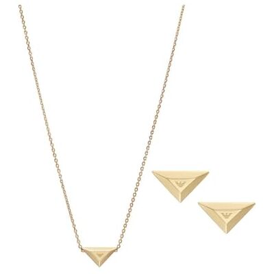 Giorgio Armani Juego de collar y pendientes de acero inoxidable o latón para mujer, Juego de tonos dorados Giorgio Armani Juego de collar y pendientes de acero inoxidable o latón para mujer, Juego de tonos dorados