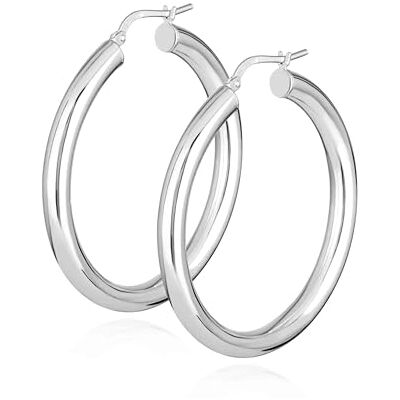 NKlaus Par de pendientes de aro de plata 925 redondos de 4 mm de ancho, elegantes pendientes para mujer, estilo atemporal para mujer, ideales para trajes elegantes NKlaus Par de pendientes de aro de plata 925 redondos de 4 mm de ancho, elegantes pendientes para mujer, estilo atemporal para mujer, ideales para trajes elegantes