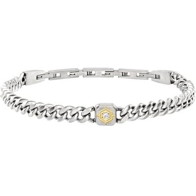 BREIL , Colección Crossroads, pulsera de hombre de acero con cadena Groumette y circonita cúbica blanca, elemento central bicolor, longitud ajustable, Taglia unica, Acero aleado BREIL , Colección Crossroads, pulsera de hombre de acero con cadena Groumette y circonita cúbica blanca, elemento central bicolor, longitud ajustable, Taglia unica, Acero aleado