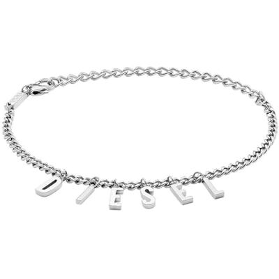 Diesel Pulsera de hombre de acero inoxidable en tono plateado con cierre de langosta, Gris ahumado Diesel Pulsera de hombre de acero inoxidable en tono plateado con cierre de langosta, Gris ahumado