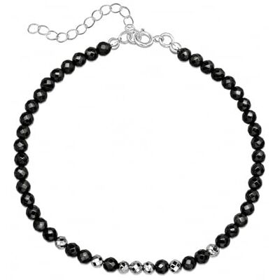Unique Pulsera de tobillo (filigrana, ónix, negro, piedras preciosas, cadena de perlas facettadas, diámetro 4 mm, 22 cm + 4 cm), Petit, Gema, Ónix Unique Pulsera de tobillo (filigrana, ónix, negro, piedras preciosas, cadena de perlas facettadas, diámetro 4 mm, 22 cm + 4 cm), Petit, Gema, Ónix