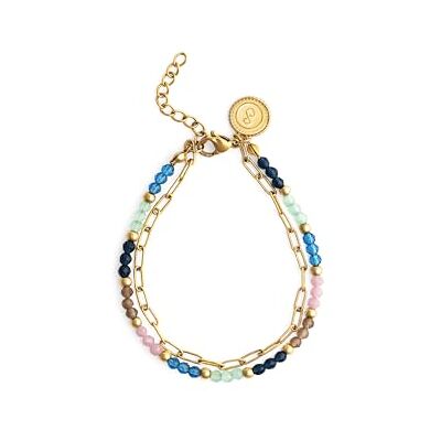 SINGULARU Pulsera Mujer Dye Dots Bruma Acero Baño Oro Acero con baño en Oro de 18kt resistente al agua con cuentas de cristal. SINGULARU Pulsera Mujer Dye Dots Bruma Acero Baño Oro Acero con baño en Oro de 18kt resistente al agua con cuentas de cristal.