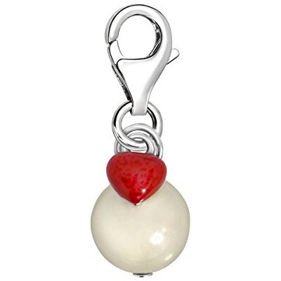 Quiges Charm con Cierre Plateado Perla Blanca de Imitación con Corazón de Esmalte Rojo Abalorios Joyería de Mujer Quiges Charm con Cierre Plateado Perla Blanca de Imitación con Corazón de Esmalte Rojo Abalorios Joyería de Mujer