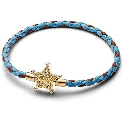 PANDORA Disney Toy Story 14k Gold-Plated Bracelet with Blue and Brown Leather PANDORA Disney Toy Story 14k Gold-Plated Bracelet with Blue and Brown Leather