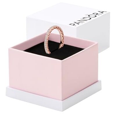 PANDORA Signature Anillo centelleante con corazones chapado en oro rosa de 14 quilates con circonitas cúbicas transparentes, talla 56 PANDORA Signature Anillo centelleante con corazones chapado en oro rosa de 14 quilates con circonitas cúbicas transparentes, talla 56