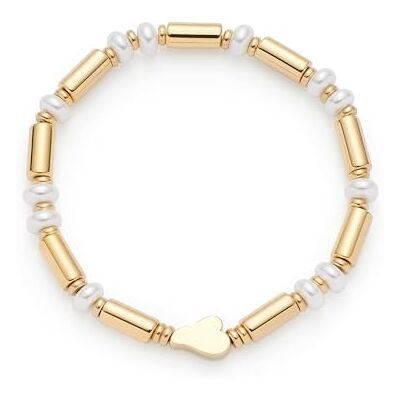 JEWELS BY LEONARDO Nina Pulsera elástica de Acero Inoxidable Dorado, Perlas de imitación Blancas y Varillas Doradas, 19 cm de Longitud, Regalo para Mujer JEWELS BY LEONARDO Nina Pulsera elástica de Acero Inoxidable Dorado, Perlas de imitación Blancas y Varillas Doradas, 19 cm de Longitud, Regalo para Mujer