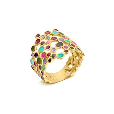ANILLO DORADO CANDY COLOURS Diseñado por Joidart Colección Candy Colours Anillo ancho en metal dorado con baño de oro de 24 K Esmalte frío multicolor ANILLO DORADO CANDY COLOURS Diseñado por Joidart Colección Candy Colours Anillo ancho en metal dorado con baño de oro de 24 K Esmalte frío multicolor
