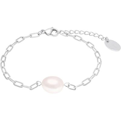 s.Oliver Pulsera con colgante para mujer, acero inoxidable, perlas de agua dulce, 17 + 3 cm, plata, idea de regalo, s.Oliver Pulsera con colgante para mujer, acero inoxidable, perlas de agua dulce, 17 + 3 cm, plata, idea de regalo,