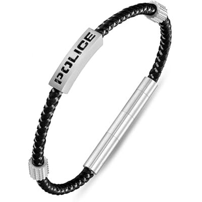 Police Pulsera de cuero negro de acero inoxidable para hombre, talla única, Cuero, No es una piedra preciosa Police Pulsera de cuero negro de acero inoxidable para hombre, talla única, Cuero, No es una piedra preciosa