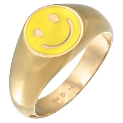 Kuzzoi 0611662423 Anillo para hombre de plata de ley 925 chapado en oro, diseño de emoji con cara sonriente, ancho de 11 mm Kuzzoi 0611662423 Anillo para hombre de plata de ley 925 chapado en oro, diseño de emoji con cara sonriente, ancho de 11 mm