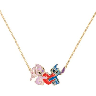 Disney Collar con colgante de corazón chapado en oro de Stitch & Angel para niñas Disney Collar con colgante de corazón chapado en oro de Stitch & Angel para niñas