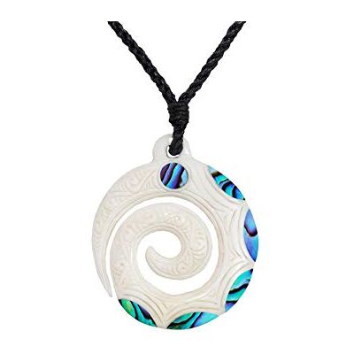 81stgeneration Collar con Colgante de Espiral Koru de Hueso Tallado con Concha de Paua Collar de Cordón para Hombre Collar Maorí para Mujer Amuleto con Grabados Tribales Joyería Surfera 81stgeneration Collar con Colgante de Espiral Koru de Hueso Tallado con Concha de Paua Collar de Cordón para Hombre Collar Maorí para Mujer Amuleto con Grabados Tribales Joyería Surfera