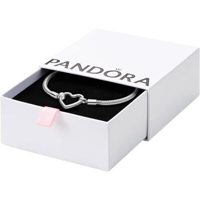 PANDORA Icons Pulsera de plata de ley con cadena de serpiente y cierre de corazón, 16 PANDORA Icons Pulsera de plata de ley con cadena de serpiente y cierre de corazón, 16