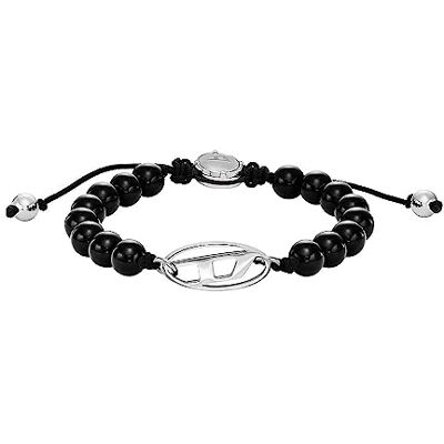 Diesel Pulsera de hombre de cuentas semipreciosas con cierre deslizante, Negro jade Diesel Pulsera de hombre de cuentas semipreciosas con cierre deslizante, Negro jade