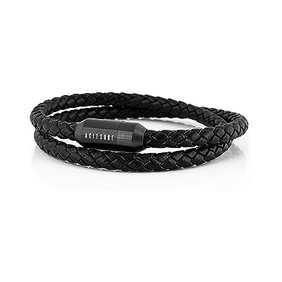 Akitsune Suprema Magnético Brazalete de Cuero Mujer Hombreas Hombre Acero Inoxidable Envuelto Doble Pulsera Negro Mate Plata Akitsune Suprema Magnético Brazalete de Cuero Mujer Hombreas Hombre Acero Inoxidable Envuelto Doble Pulsera Negro Mate Plata
