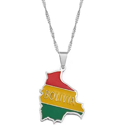 ART Collares Colgantes De Mapa De Bolivia,Collar De Amuleto De Mapa Boliviano con Patrón De Bandera, Fiesta De Estilo De Moda Hip Hop Unisex ART Collares Colgantes De Mapa De Bolivia,Collar De Amuleto De Mapa Boliviano con Patrón De Bandera, Fiesta De Estilo De Moda Hip Hop Unisex
