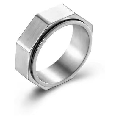 BlackAmazement Anillo giratorio de acero inoxidable, giratorio, hexágono, tuerca hexagonal, negro, plata, oro, motorista, hombre BlackAmazement Anillo giratorio de acero inoxidable, giratorio, hexágono, tuerca hexagonal, negro, plata, oro, motorista, hombre