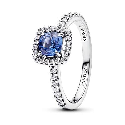PANDORA Anillo de mujer de plata brillante cuadrado azul 193555C01, 52/16,6, Plata de ley, Cristal PANDORA Anillo de mujer de plata brillante cuadrado azul 193555C01, 52/16,6, Plata de ley, Cristal
