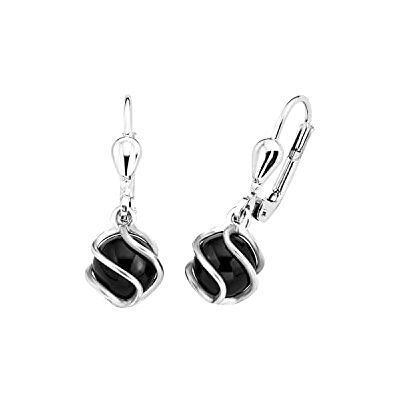amor Pendientes de mujer en plata de ley 925 con ónix, 2,2 cm, color plata, se entregan en caja de regalo de joyería, amor Pendientes de mujer en plata de ley 925 con ónix, 2,2 cm, color plata, se entregan en caja de regalo de joyería,