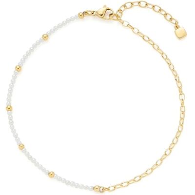 JEWELS BY LEONARDO Tobillera Ciao Nana • Cadena de pie de acero inoxidable dorado • perlas blancas • acentuado por pequeñas bolas de oro • 24-28 cm de longitud • Joyas regalo para mujeres • , JEWELS BY LEONARDO Tobillera Ciao Nana • Cadena de pie de acero inoxidable dorado • perlas blancas • acentuado por pequeñas bolas de oro • 24-28 cm de longitud • Joyas regalo para mujeres • ,