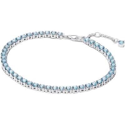 PANDORA Timeless Pulsera de tenis de plata de ley con cristales (16 cm), color azul PANDORA Timeless Pulsera de tenis de plata de ley con cristales (16 cm), color azul