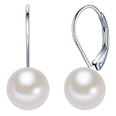 Valero Pearls Pendientes para mujer 925/- plata de ley Pendientes rodiados, perlas cultivadas de agua dulce, aprox. 8,0 9,0 mm, blanco, botón Valero Pearls Pendientes para mujer 925/- plata de ley Pendientes rodiados, perlas cultivadas de agua dulce, aprox. 8,0 9,0 mm, blanco, botón