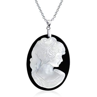 Bling Jewelry Clásico antiguo estilo vintage negro blanco nácar tallado ovalado mujer victoriana retrato cameo colgante collar anillo para mujeres Marcasite marco oxidado .925 plata de ley Bling Jewelry Clásico antiguo estilo vintage negro blanco nácar tallado ovalado mujer victoriana retrato cameo colgante collar anillo para mujeres Marcasite marco oxidado .925 plata de ley