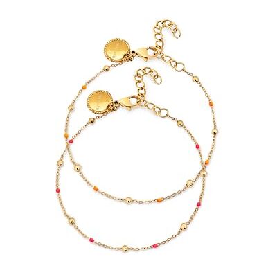 SINGULARU Pulsera Mujer Pack 2 Pulseras Amistad Acero Baño Oro Acero resistente al agua bañado en Oro de 18kt estilo compartido con detalles en rosa y naranja. SINGULARU Pulsera Mujer Pack 2 Pulseras Amistad Acero Baño Oro Acero resistente al agua bañado en Oro de 18kt estilo compartido con detalles en rosa y naranja.