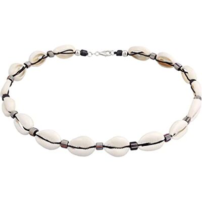 Kuzzoi Collar de concha de Buda para hombre, cadena surfista de conchas de cauri (10-12 mm), cadena para hombre con perlas de cristal indonesias y cuentas de plata 925, accesorio de playa, longitud Kuzzoi Collar de concha de Buda para hombre, cadena surfista de conchas de cauri (10-12 mm), cadena para hombre con perlas de cristal indonesias y cuentas de plata 925, accesorio de playa, longitud