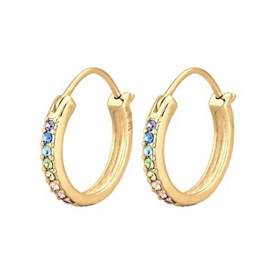 Elli Pendientes de aro para mujer con filigrana de arco iris con cristales en plata de ley 925 chapada en oro Elli Pendientes de aro para mujer con filigrana de arco iris con cristales en plata de ley 925 chapada en oro