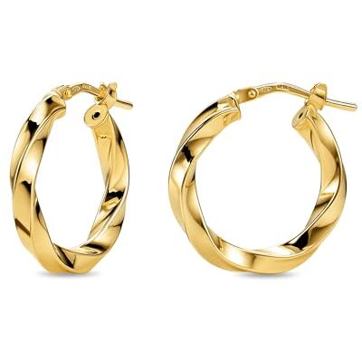 MIORE Pendientes Mujer de Plata de Ley 925 Bañados en Oro de 18K 750, Aros de Oro Redondos con Tubos Torcidos de 15 mm, Hechos a Mano en Italia, Joyas Dorados con Joyero MIORE Pendientes Mujer de Plata de Ley 925 Bañados en Oro de 18K 750, Aros de Oro Redondos con Tubos Torcidos de 15 mm, Hechos a Mano en Italia, Joyas Dorados con Joyero