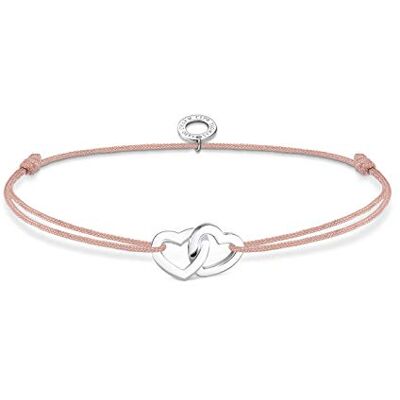 Thomas Sabo Pulsera en Nailon con Abalorios, Pulsera Beige con Abalorios de Corazones Enlazados Thomas Sabo Pulsera en Nailon con Abalorios, Pulsera Beige con Abalorios de Corazones Enlazados