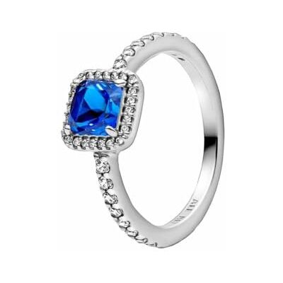 PANDORA Timeless Anillo con diseño cuadrado de plata de ley con cristales azul auténtico PANDORA Timeless Anillo con diseño cuadrado de plata de ley con cristales azul auténtico