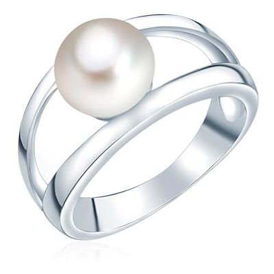Valero Pearls Anillo de perlas para Mujer Plata de ley 925 Tamaño de las perlas 8-9 mm, forma de botón, blanco, plata de ley 925, anillo de plata, con perla auténtica Valero Pearls Anillo de perlas para Mujer Plata de ley 925 Tamaño de las perlas 8-9 mm, forma de botón, blanco, plata de ley 925, anillo de plata, con perla auténtica