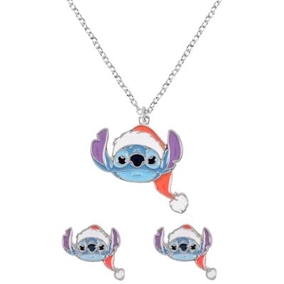 Disney Stitch Christmas Juego de collar con colgante y pendientes de tuerca para niños, talla única, Disfraz, No es una piedra preciosa Disney Stitch Christmas Juego de collar con colgante y pendientes de tuerca para niños, talla única, Disfraz, No es una piedra preciosa