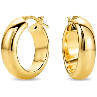 MIORE Pendientes Mujer de Plata de Ley 925 Bañados en Oro de 18K 750, Grandes Aros Redondos de Oro Brillante con Tubos Planos de 15 mm, Hechos a Mano en Italia, Joyas Dorados con Joyero MIORE Pendientes Mujer de Plata de Ley 925 Bañados en Oro de 18K 750, Grandes Aros Redondos de Oro Brillante con Tubos Planos de 15 mm, Hechos a Mano en Italia, Joyas Dorados con Joyero
