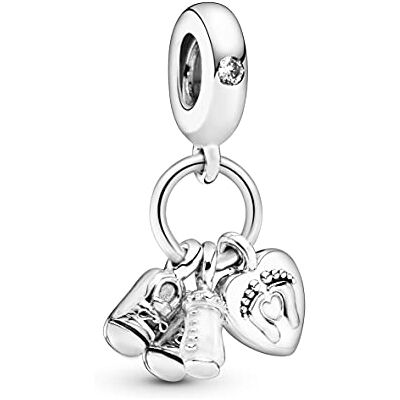 PANDORA Icons Colgante con diseño de zapatos, biberón y corazón de plata con circonitas cúbicas transparentes y esmalte blanco PANDORA Icons Colgante con diseño de zapatos, biberón y corazón de plata con circonitas cúbicas transparentes y esmalte blanco