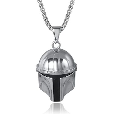 Disney Star Wars Men's Stainless Steel Boba Fett Helmet Officially Licensed Pendant Necklace, 22" Box Chain Disney Star Wars Men's Stainless Steel Boba Fett Helmet Officially Licensed Pendant Necklace, 22" Box Chain