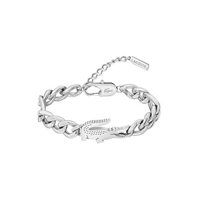 Lacoste Pulsera de cadena de acero inoxidable con dije en forma de cocodrilo para hombre y mujer , talla única, Acero inoxidable, No es una piedra preciosa Lacoste Pulsera de cadena de acero inoxidable con dije en forma de cocodrilo para hombre y mujer , talla única, Acero inoxidable, No es una piedra preciosa