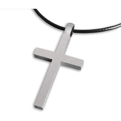 ZENSE – Collar para hombre con cruz latina de plata maciza cepillada 925, hecho a mano, antiamarilleo rodio, altura 3,5 cm, cordón negro 55 cm, certificado de autenticidad ZENSE – Collar para hombre con cruz latina de plata maciza cepillada 925, hecho a mano, antiamarilleo rodio, altura 3,5 cm, cordón negro 55 cm, certificado de autenticidad