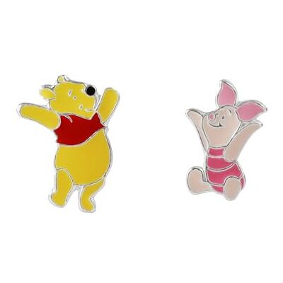 Disney Winnie The Pooh & Piglet Mix and Match Pendientes de tuerca esmaltados de plata de ley, Plata de ley Disney Winnie The Pooh & Piglet Mix and Match Pendientes de tuerca esmaltados de plata de ley, Plata de ley