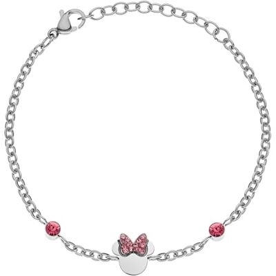 Disney Pulsera Minnie para niñas, de acero inoxidable, con cristales cúbicos de circonita, joyas Disney Pulsera Minnie para niñas, de acero inoxidable, con cristales cúbicos de circonita, joyas