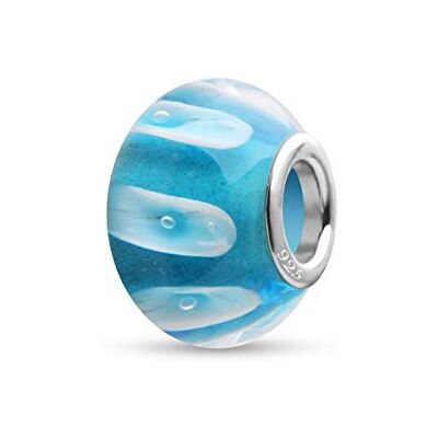 Quiges Abalorio de Cristal Murano Plata de Ley Hecho a Mano Azul Transparente Charm para Mujer Quiges Abalorio de Cristal Murano Plata de Ley Hecho a Mano Azul Transparente Charm para Mujer