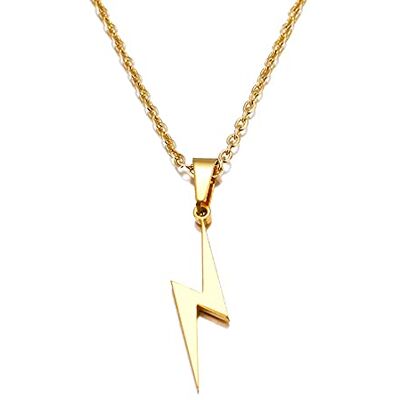 BlackAmazement Collar de acero inoxidable 316L, colgante de rayo, trueno, luz estroboscópica, oro rosa, plata, para hombre y mujer BlackAmazement Collar de acero inoxidable 316L, colgante de rayo, trueno, luz estroboscópica, oro rosa, plata, para hombre y mujer