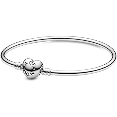 PANDORA Icons Pulsera rígida de plata con cierre en forma de corazón, 15 PANDORA Icons Pulsera rígida de plata con cierre en forma de corazón, 15