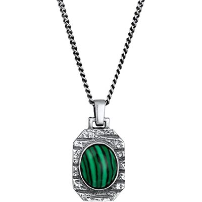Kuzzoi Collar para hombre con colgante hexagonal de plata de ley 925 maciza, cadena de plata de ley 925 con detalles oxidados, colgante vintage con piedra preciosa de malaquita, longitud 60 cm Kuzzoi Collar para hombre con colgante hexagonal de plata de ley 925 maciza, cadena de plata de ley 925 con detalles oxidados, colgante vintage con piedra preciosa de malaquita, longitud 60 cm