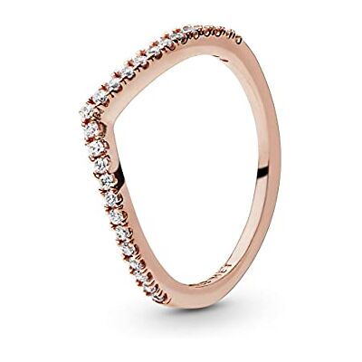 PANDORA Anillo centelleante con diseño de hueso de la suerte chapado en oro rosa de 14 quilates con circonitas cúbicas transparentes, talla 50 PANDORA Anillo centelleante con diseño de hueso de la suerte chapado en oro rosa de 14 quilates con circonitas cúbicas transparentes, talla 50