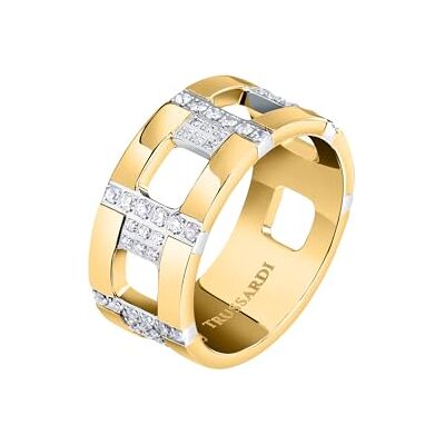 Trussardi TJAXC38012 Anillo de mujer de acero con logo T, Acero, Cristal Trussardi TJAXC38012 Anillo de mujer de acero con logo T, Acero, Cristal